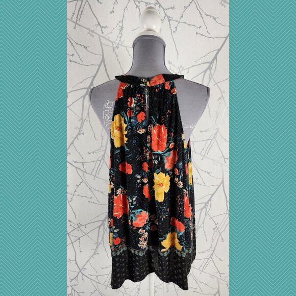 Torrid Black Floral Printed Round Neck Halter Goddess Tank - Picture 3 of 4
